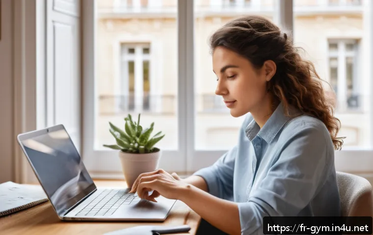 피트니스 경영사로서 시간 관리 팁 - A bright, cozy French home office scene showing a young professional woman in casual smart attire si...
