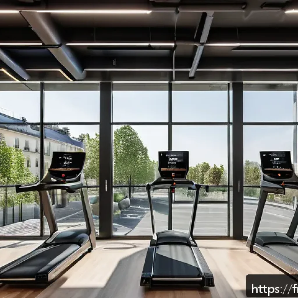 피트니스 경영사로서 브랜드 성장 전략 - A modern fitness studio interior in Paris, showcasing eco-friendly design elements such as recycled ...
