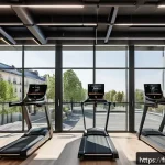 Home 18 피트니스 경영사로서 브랜드 성장 전략 - A modern fitness studio interior in Paris, showcasing eco-friendly design elements such as recycled ...