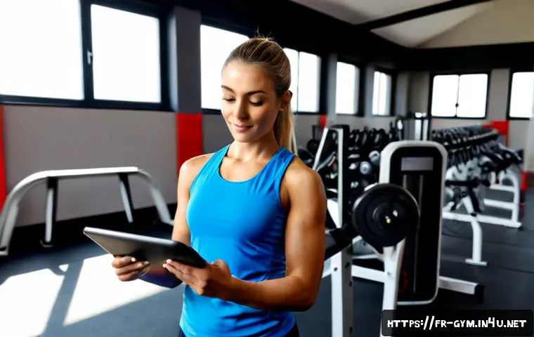 피트니스 경영사 실기 시험 준비법 - Photorealistic fitness management practical exam preparation scene in a modern French gym, a focused...